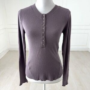Intimately Free People Henley Top Womens Small Purple Waffle Knit Thermal Long